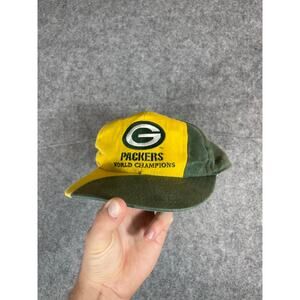 VINTAGE 90s Green Bay Packers Hat Cap Mens OSFA Yellow World Champions Snapback